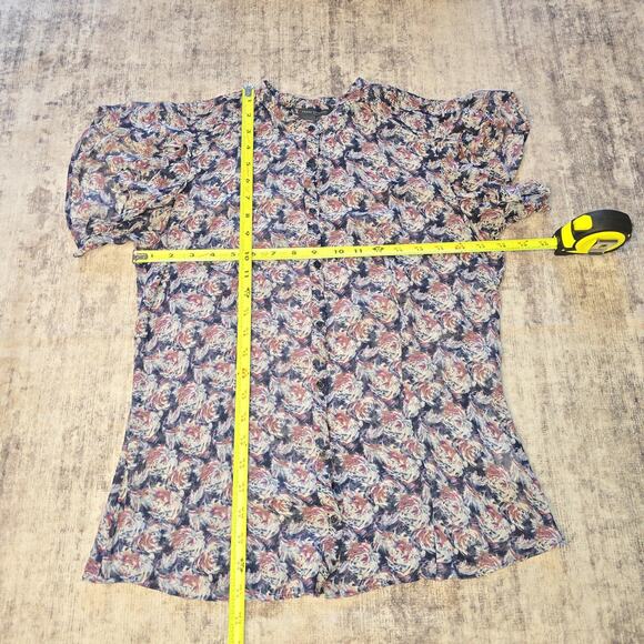 Armani Exchange Silk Top Womens Large Blue Artsy Split Sleeve Blouse Career Work - Picture 5 of 9